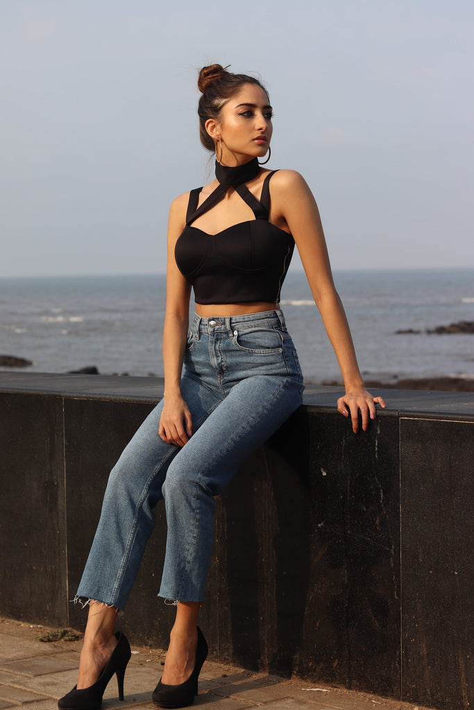 Black Choker Senorita Crop Top