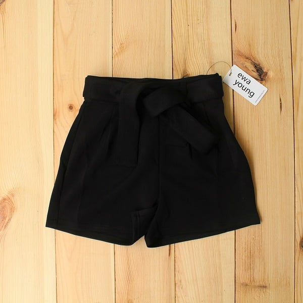 Black Pleated High Waist Shorts