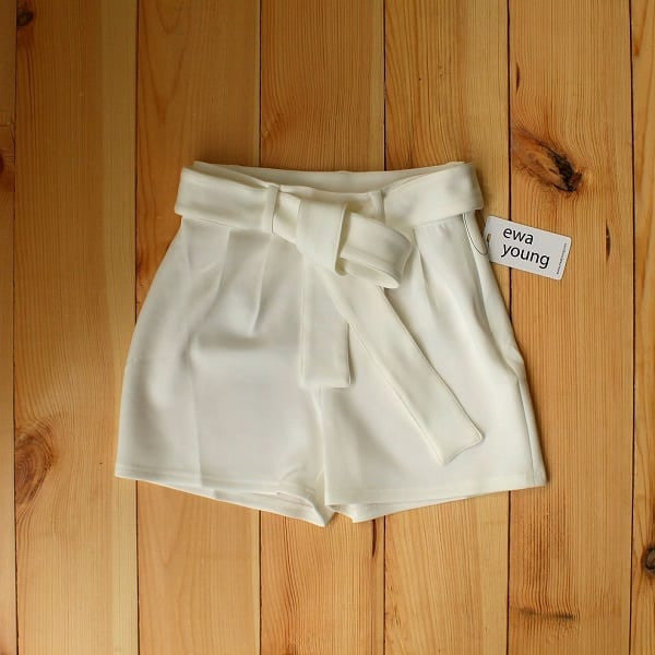 White Pleated High Waist Shorts